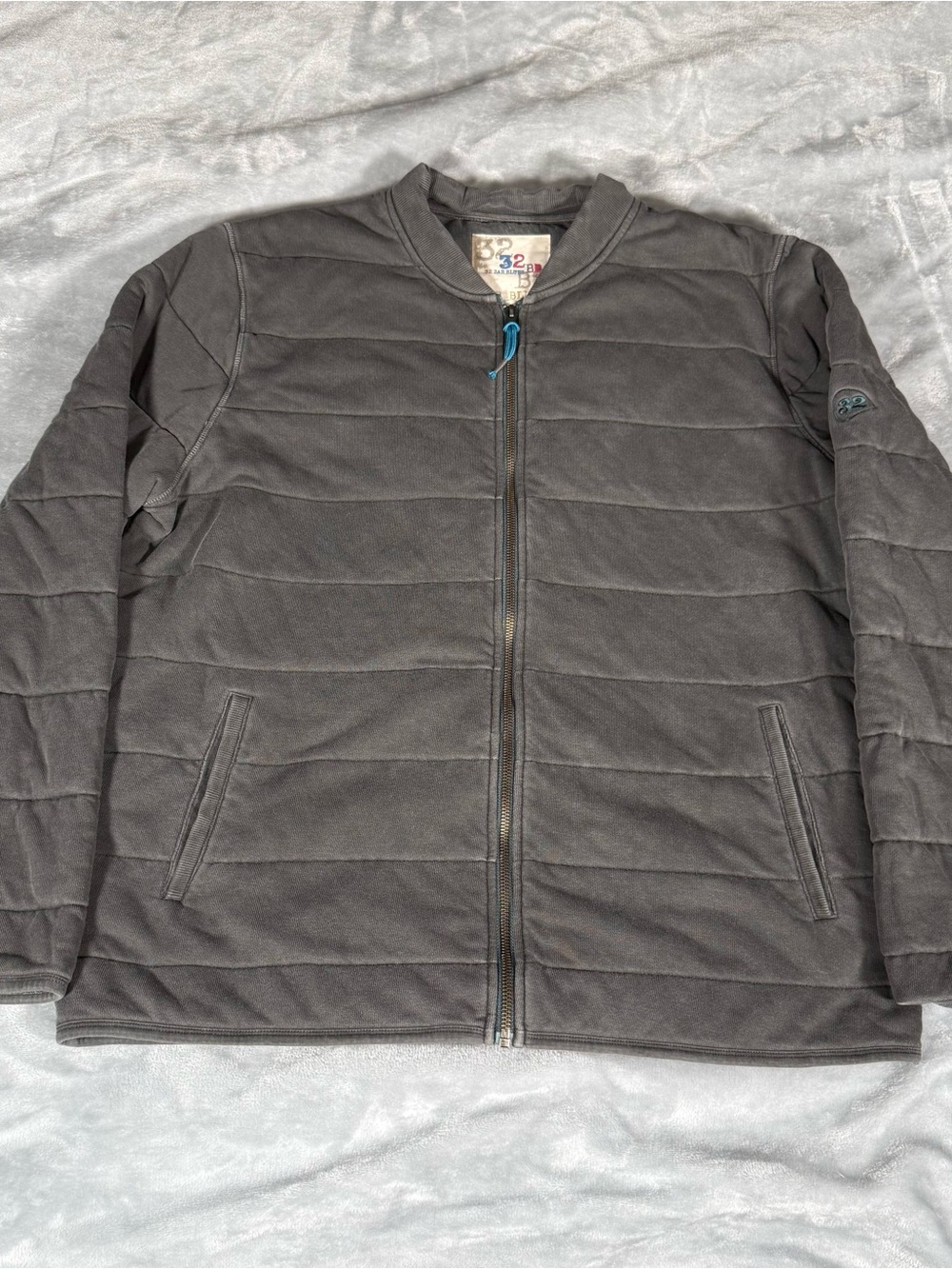 32 Bar Blues Quilted Jacket Mens XL Full Zip Washed Faded Gray
